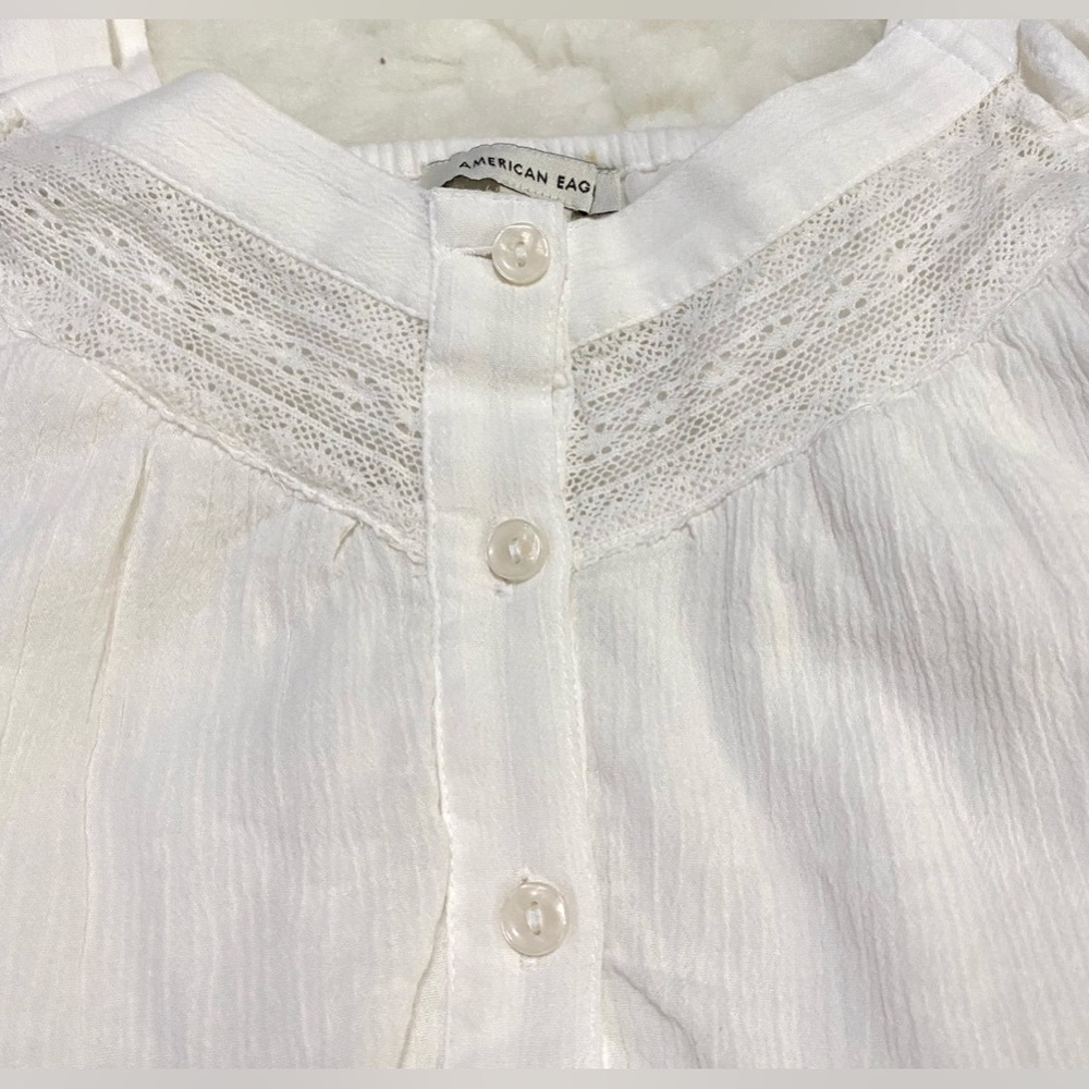 American Eagle Womens S Solid White Ruffle Sleeve Top Boho Y2K Cottagecore - Picture 5 of 14